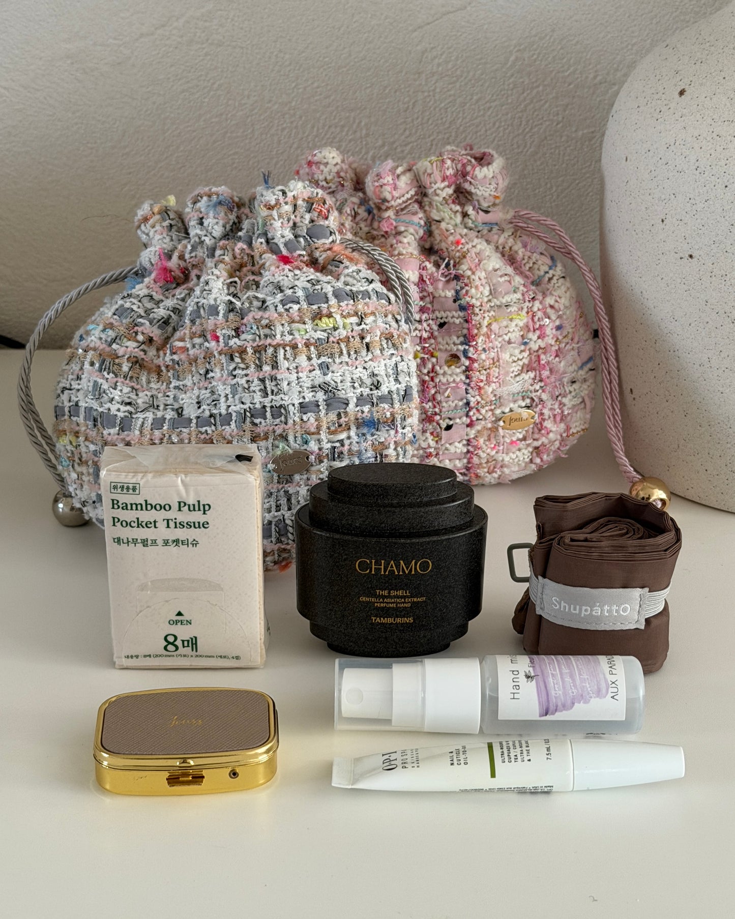 Tweed Drawstring Pouch BONBON
