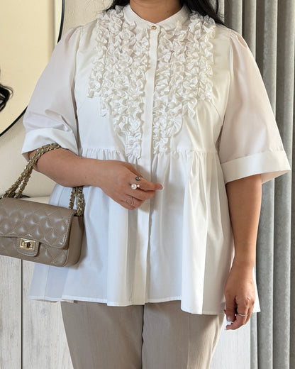 Petal Frill Half-sleeve Blouse
