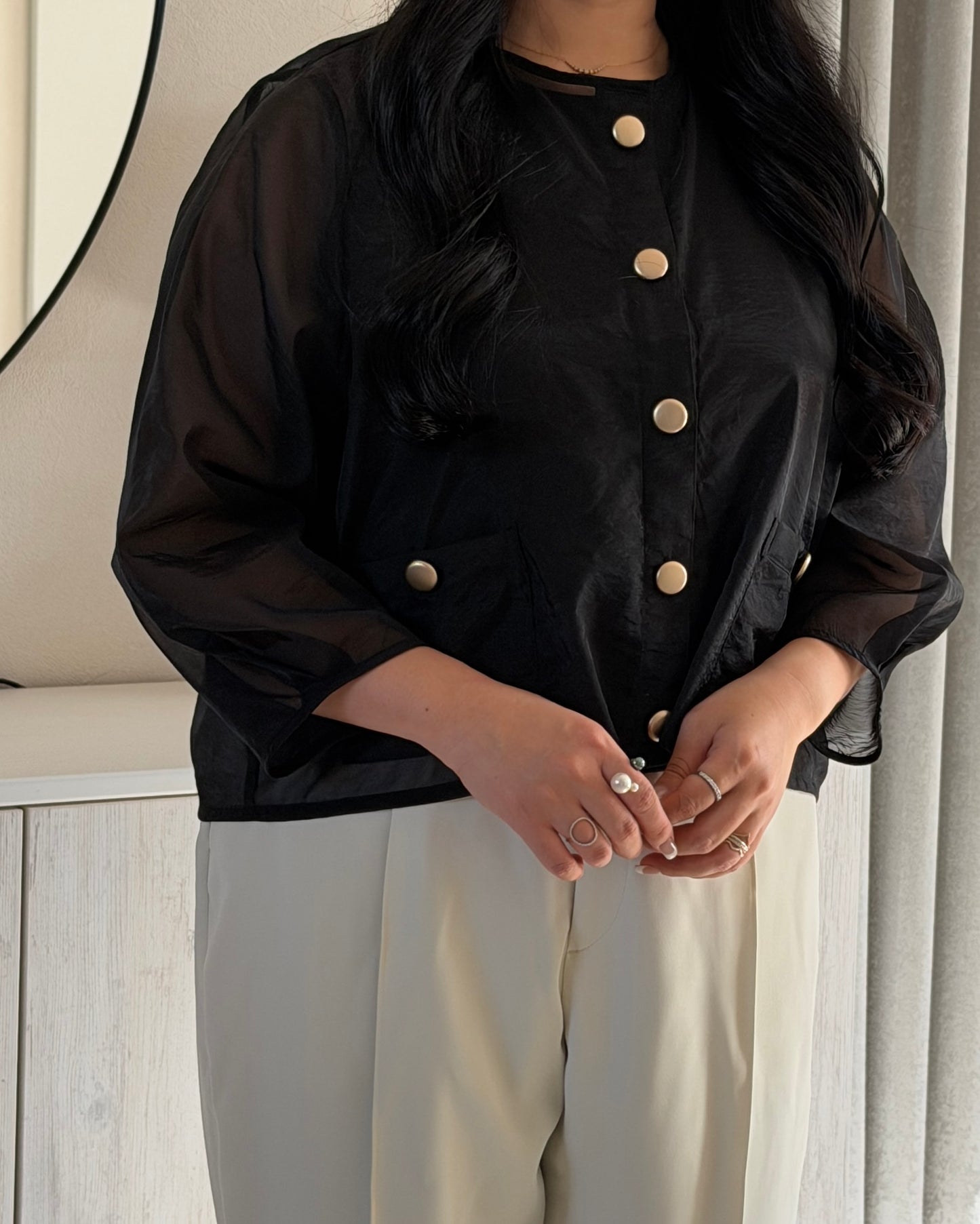 Gold Button Sheer Jacket